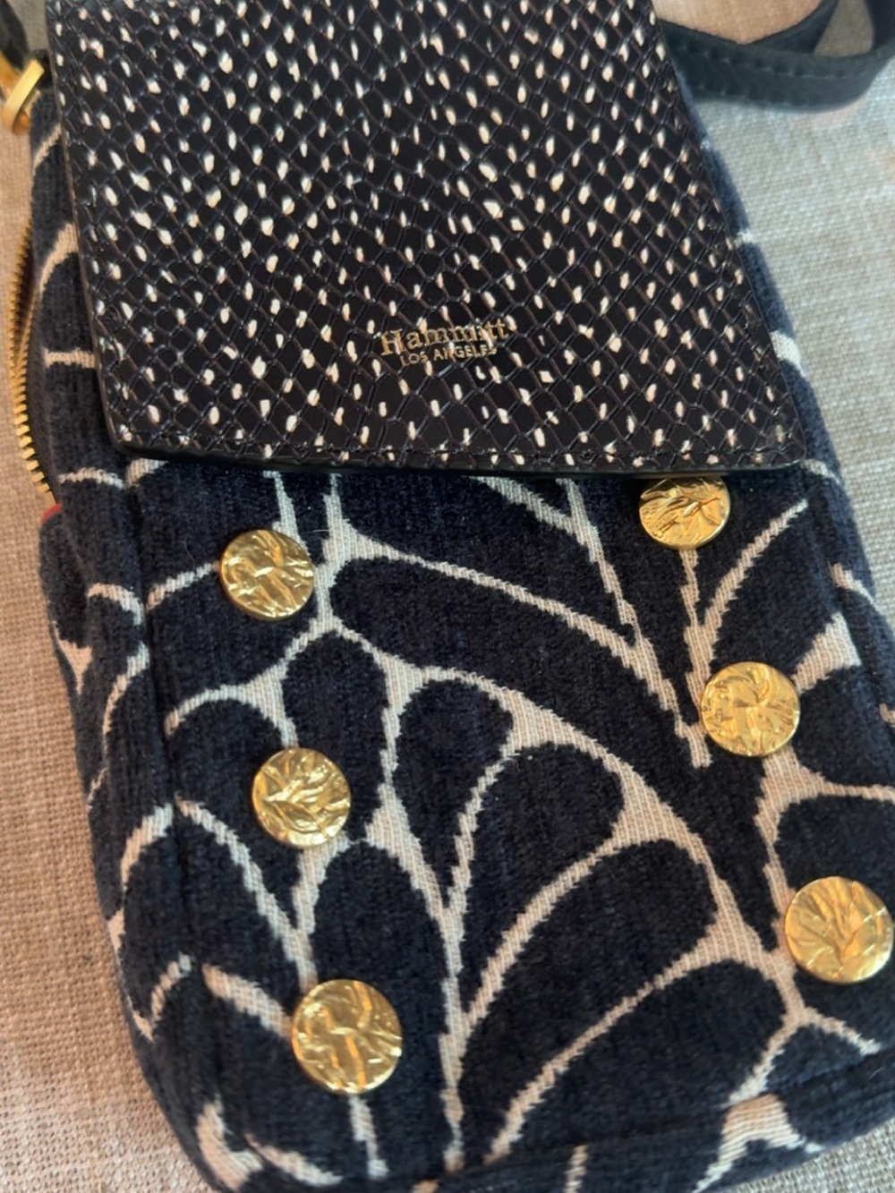 Hammitt Navy & White Patterned Women's Crossbody Bag with Gold Accents